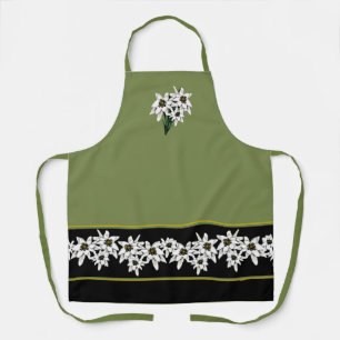 Green and Black Edelweiss Flowers Adult Apron