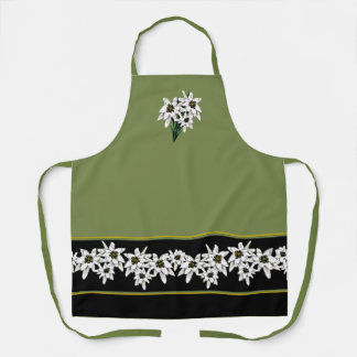Green and Black Edelweiss Flowers Adult Apron