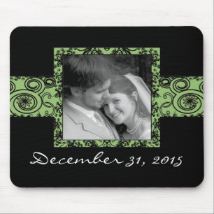 Green and Black Floral Swirls Mouse Mat