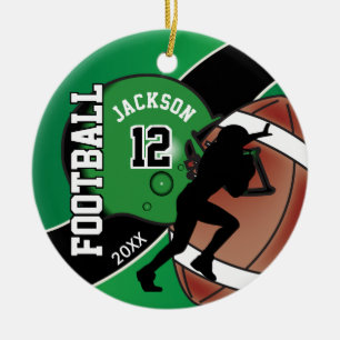 Green and Black Football Player Ceramic Tree Decoration