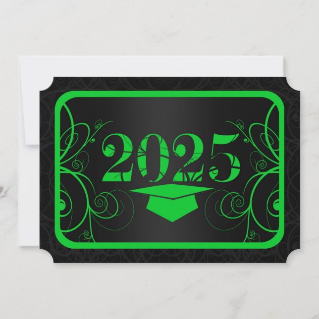 Green and Black Frame Graduation Invitation (Front)