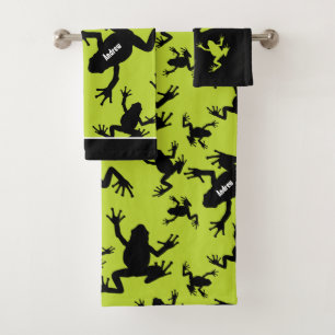 Green and Black Frog Pattern Kids Bath Towel Set