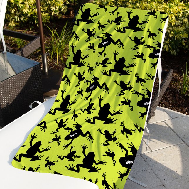 Green and Black Frog Pattern Kids Beach Towel (Creator Uploaded)
