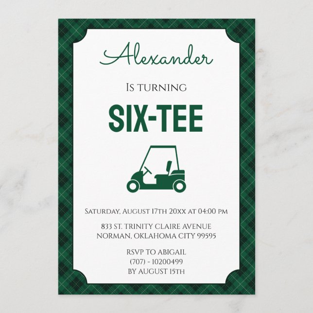 Green And Black Gingham Golf 60th Birthday Invitation (Front)