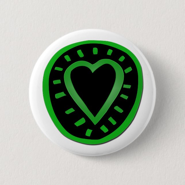 Green and black Heart -1- 6 Cm Round Badge (Front)
