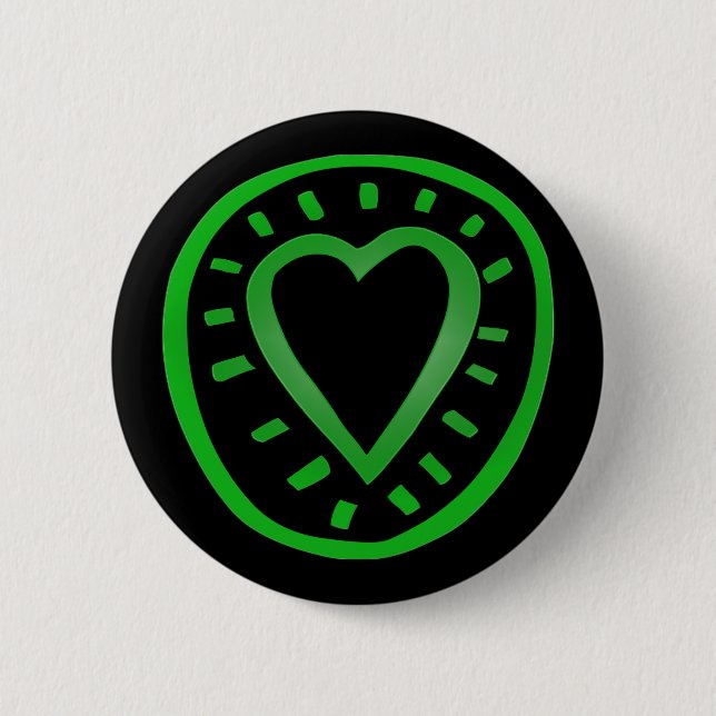 Green and black Heart -2- 6 Cm Round Badge (Front)