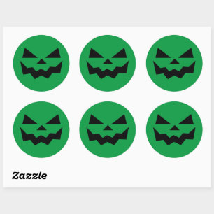 Green and Black Jack-o-lantern pumpkin face  Classic Round Sticker