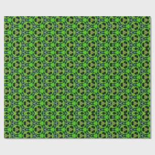 Green and black Kaleidoscope Fractal Pattern Wrapping Paper
