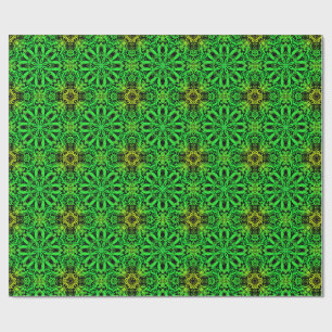 Green and black Kaleidoscope Fractal Pattern Wrapping Paper