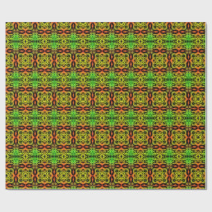 Green and black Kaleidoscope Fractal Pattern Wrapping Paper