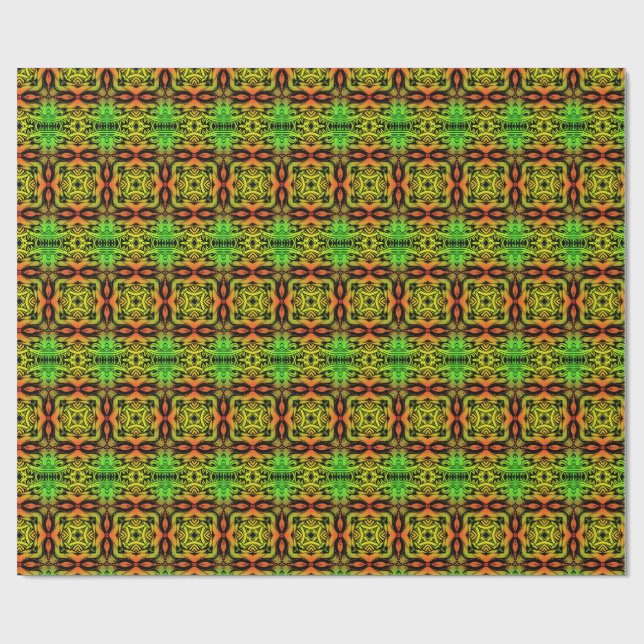 Green and black Kaleidoscope Fractal Pattern Wrapping Paper (Flat)