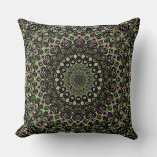 Green and Black Kaleidoscope Mandala Pattern Cushion
