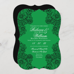 Green and Black Lace Elegant Gothic Wedding Invitation