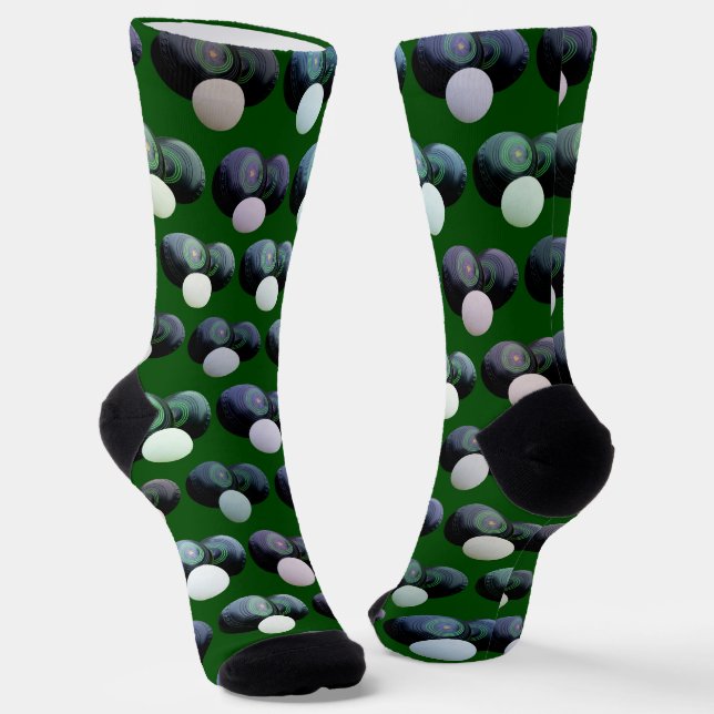 Green And Black Lawn Bowls, Crew Socks (Angled)