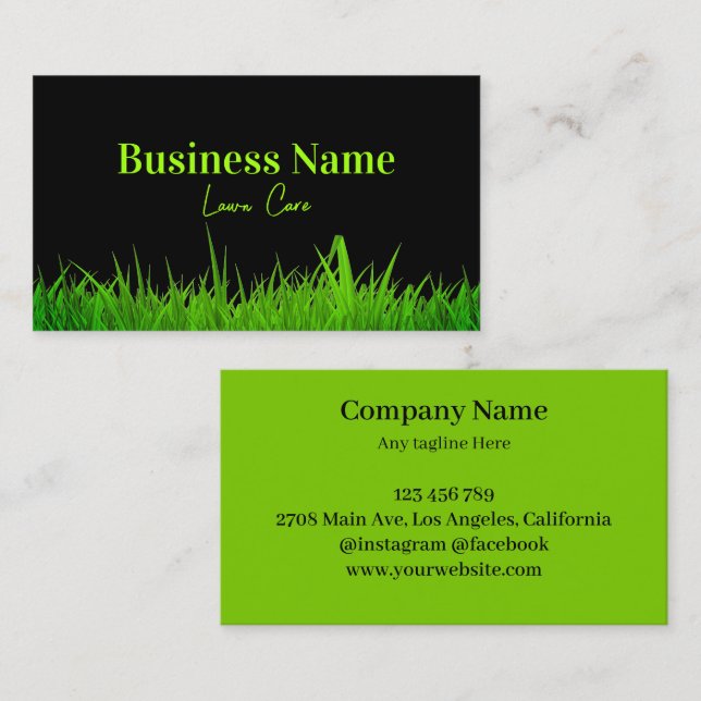 Green And Black Lawn Care  Business Card (Front/Back)