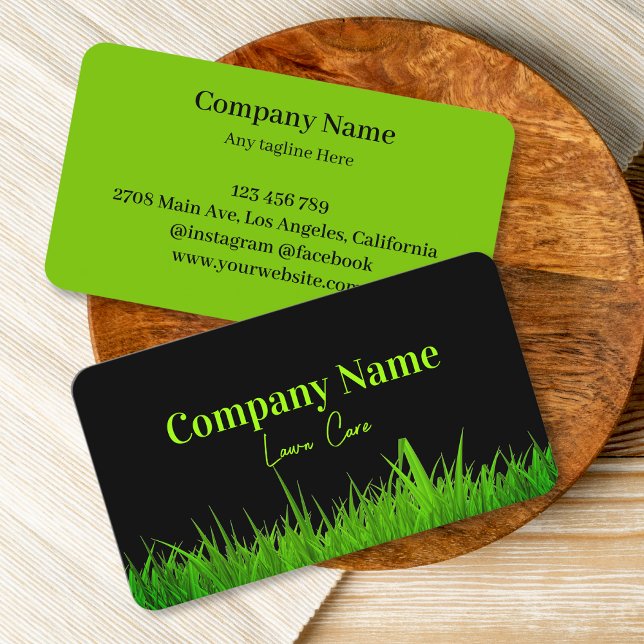 Green And Black Lawn Care Landscaping Services  Business Card (Creator Uploaded)