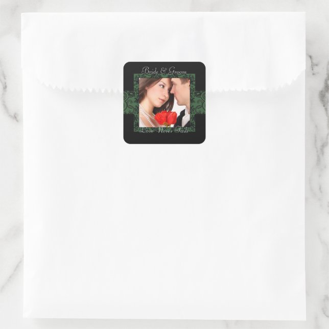 Green and Black Love Never Fails Photo Square Sticker (Bag)