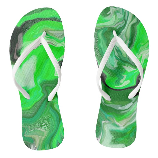 Green and Black Marble Digital Fluid Art  Flip Flops (Footbed)