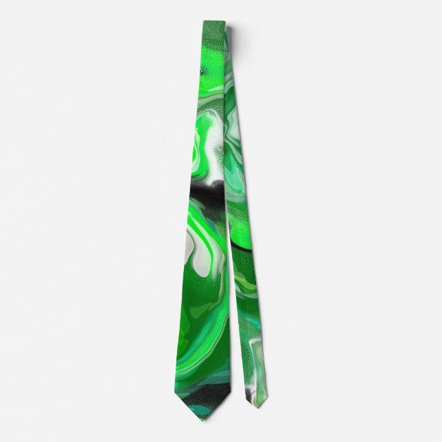 Green and Black Marble Digital Fluid Art  Tie (Front)