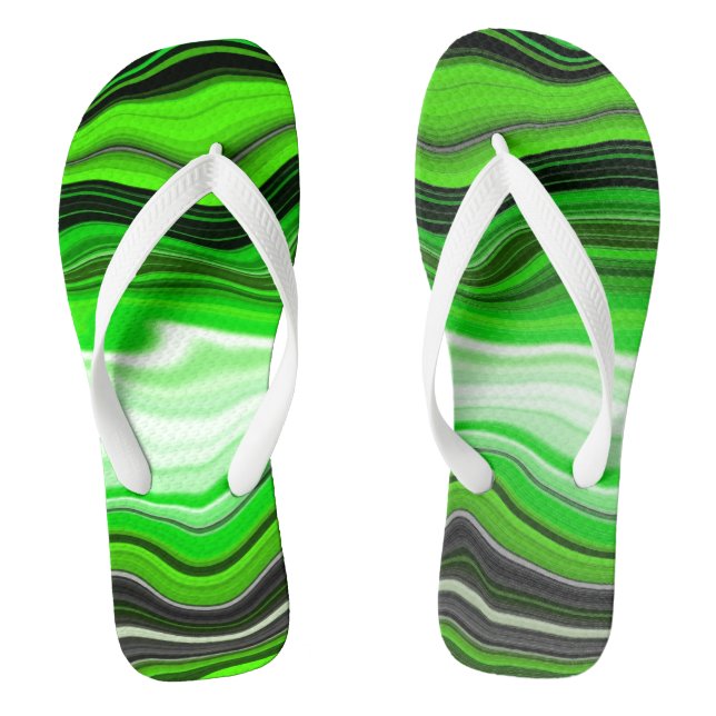 Green and Black Marble like Striped Fluid Art     Flip Flops (Footbed)
