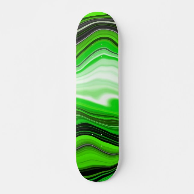 Green and Black Marble like Striped Fluid Art   Skateboard (Front)