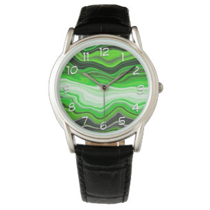 Green and Black Marble like Striped Fluid Art Watch