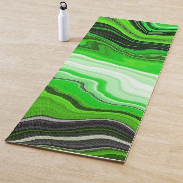 Green and Black Marble like Striped Fluid Art   Yoga Mat (In Situ)
