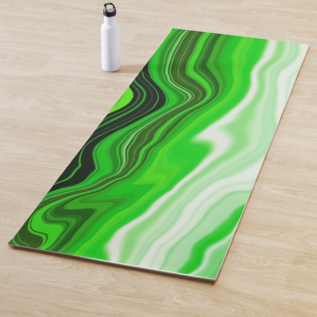 Green and Black Marble like Striped Fluid Art     Yoga Mat (In Situ)