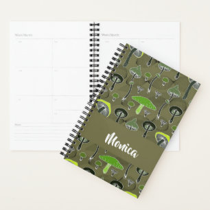 Green and black mushrooms pattern planner
