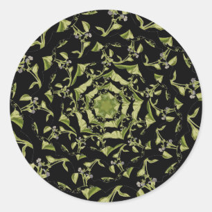 Green and black nature hypnosis fractal classic round sticker