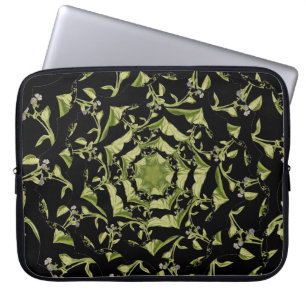 Green and black nature hypnosis fractal laptop sleeve
