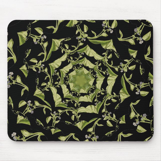 Green and black nature hypnosis fractal mouse mat (Front)
