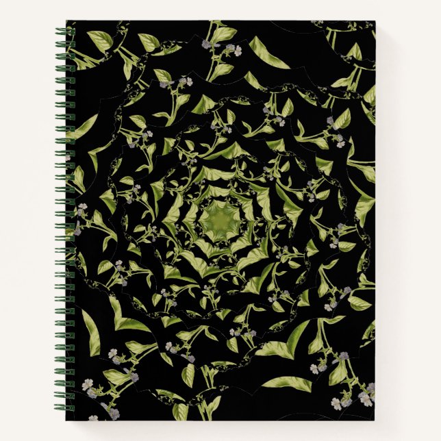 Green and black nature hypnosis fractal notebook (Front)