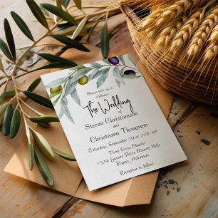 Green and Black Olive Branch Watercolor Photo Invitation