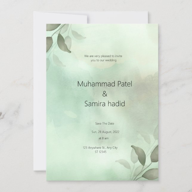 Green and Black Organic Wedding Invitation (Front)