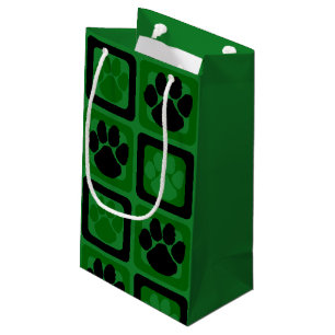 Green and Black Pawprint Small Gift Bag
