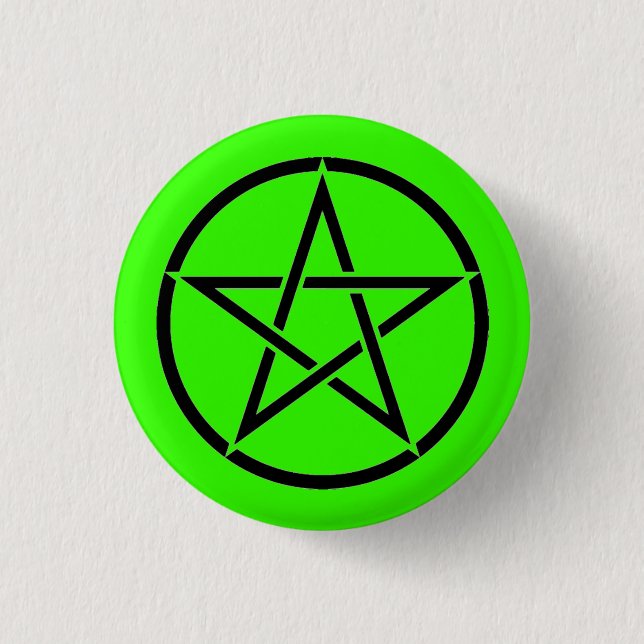 Green and Black Pentacle Pentagram Button Badge (Front)
