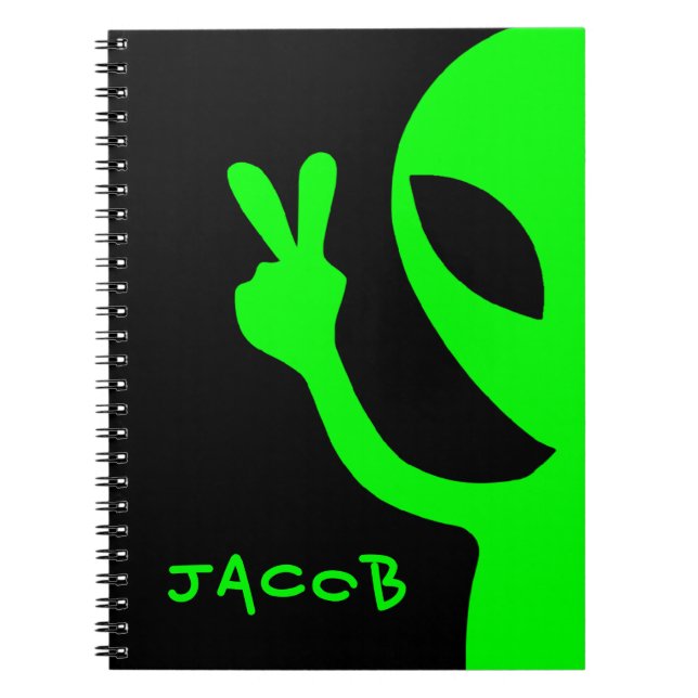 Green and Black Personalised Alien Notebook (Front)