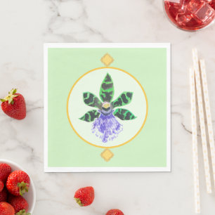 Green and Black Petal Orchid Napkin