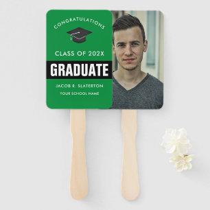 Green and Black Photo Graduation Hand Fan