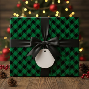 Green and Black Plaid Christmas Gift Wrapping Paper