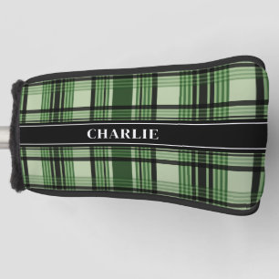 Green And Black Plaid Pattern With Custom Name Golf Head Cover