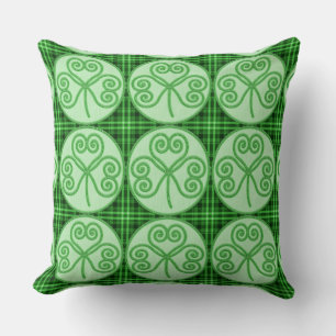 Green and Black Plaid Shamrock Pattern Pillow
