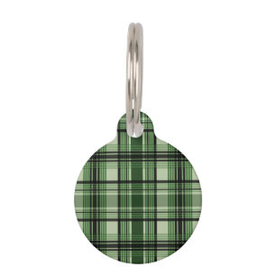 Green And Black Plaid Tartan Pattern & Pet's Info Pet Tag