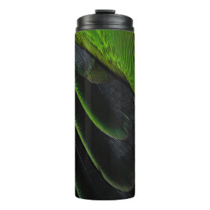 Green and black plaid textile thermal tumbler