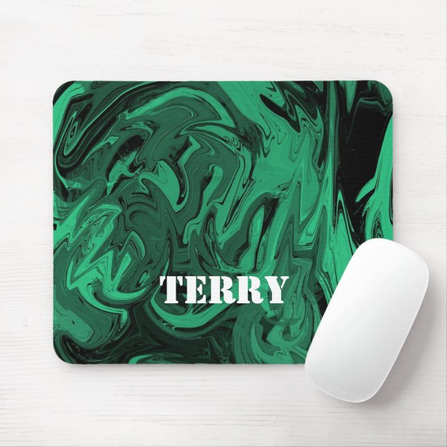 Green and black polished marble mouse mat (With Mouse)