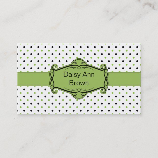 Green and Black Polka Dots Business Card (Front)