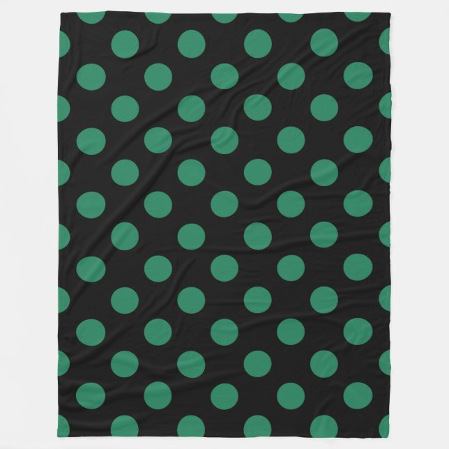 Green and black polka dots fleece blanket (Front)