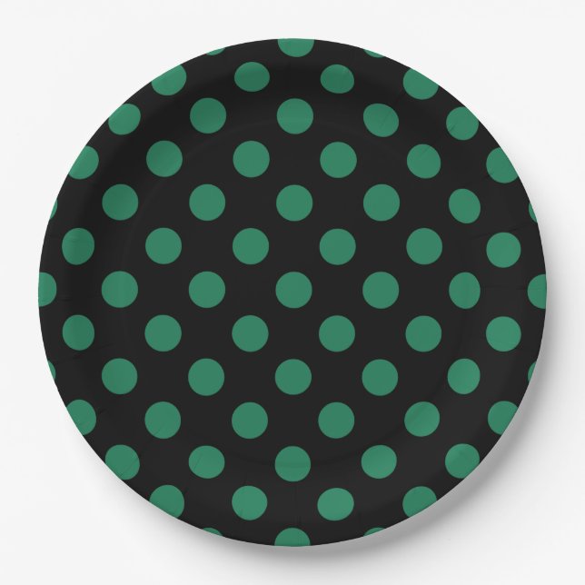 Green and black polka dots paper plate (Front)