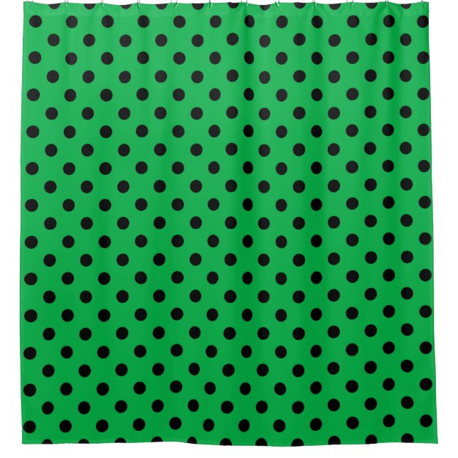 Green and Black Polka Dots Shower Curtain (Front)
